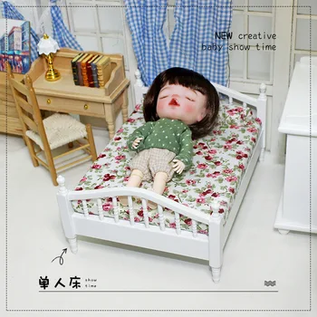1:6 BJD DIY Спальня Креативная мини-кровать Кукольный домик Миниатюрные предметы Куклы Дом Белая мебель Аксессуары Модель Украшение Игрушки