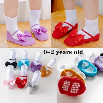 1 пара детские противоскользящие носки галстук-бабочка домашние носки обувь принцесса носки теплыйутолщенный хлопок материал