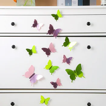 12 шт./лот 3D бабочка зеркальные наклейки ПВХ съемная паста бабочки художественная наклейка свадьба дом детская комната украшение стены наклейка