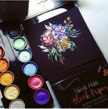 12Color Artist Набор акварельных красок металлик с водяной кистью для рисования блестящими акварельными художественными принадлежностями