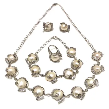 18 дюймов Натуральное белое жемчужное ожерелье в стиле барокко Ювелирный набор