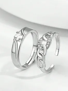 2 шт./компл. Роскошные парные кольца AAA Zircon для пары для женщин и мужчин Обещание регулируемых колец Свадебная годовщина Ювелирные изделия