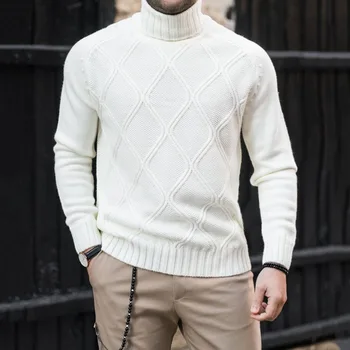 2023 Осень-зима Новый мужской свитер с высоким воротником Однотонный трикотажный пуловер Повседневная мода