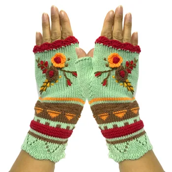 2023 Осень и зима Женский ручной крючок Маленький цветок Теплые вязаные перчатки с вышивкой Жаккардовые шерстяные перчатки ручной работы