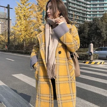 2023 осень и зима новое пальто из искусственного норкового бархата южнокорейская женская свободная клетчатая куртка толстое пальто