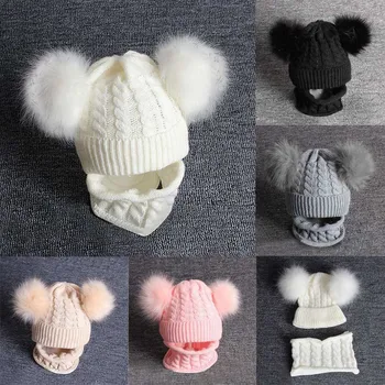 2PCS Kid Baby Knitting Wool Hemming Keep Warm Осень-зима Hiarball Cap Шапка + Шарф Набор Детские аксессуары для шарфов Новинка 2022