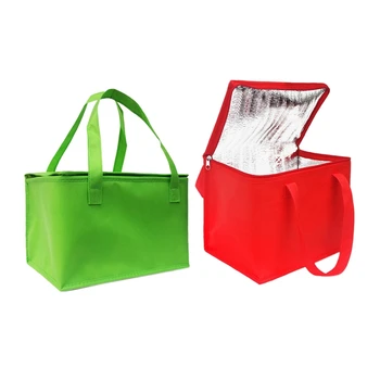 2X Складная большая сумка-холодильник Портативная сумка для пищевого торта Изолированная сумка Термокоробка из алюминиевой фольги Водонепроницаемый зеленый и красный