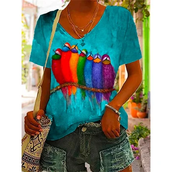 3D Цветные футболки с принтом попугая Y2K Одежда Графические футболки Лето Новая Мода Уличная Уличная Футболка Топ Оверсайз