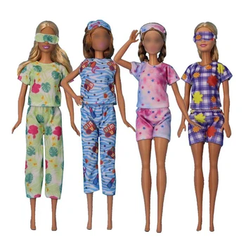 4 комплект куклы ручной работы пижама + маски для глаз Ежедневная одежда Кукла Пижама Ночная рубашка Повседневная одежда для девочки Барби Кукла Аксессуары Игрушка Подарок