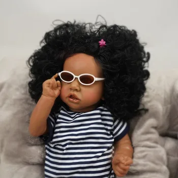 55CM Saskia Reborn Baby Возрожденная девушка как настоящая Прикосновение Афроамериканка Черная Кожа Бебе Волосы с ручным корнем bebe Reborn muñecas реборн