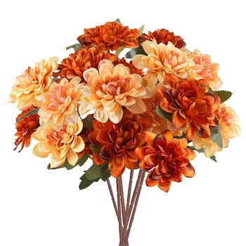6 шт. искусственные осенние цветы, 18 головок шелковые поддельные цветы мамы искусственные хризантемы оранжевые цветы для домашнего декора
