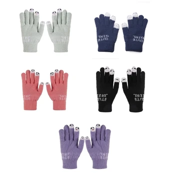 652F Зимние трикотажные перчатки Пара жаккардовых перчаток с полным пальцем Утолщение На открытом воздухе Велоспорт Лыжные перчатки Сенсорный экран