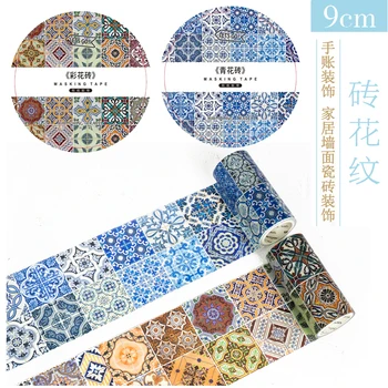 9 см x 5 м лента васи сверхширокая ретро кирпичная модель синий и белый исламский экзотический ручной счет настенная плитка наклейка для украшения дома