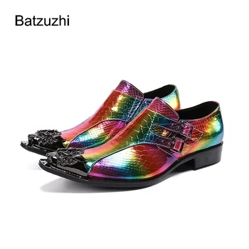 Batzuzhi Мужская обувь Роскошная дизайнерская кожаная обувь ручной работы Rock Кожаные туфли Мужская остроконечная обувь для вечеринок и свадеб!