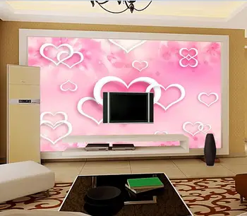 beibehang 3d обои пользовательские фотообои нетканые 3d наклейка для комнаты розовое сердце снежинки картина фотообои для стен 3 d