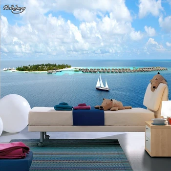 beibehang papel de parede para quarto natural style большая стена голубое небо морской пейзаж Мальдивы острова обои фреска