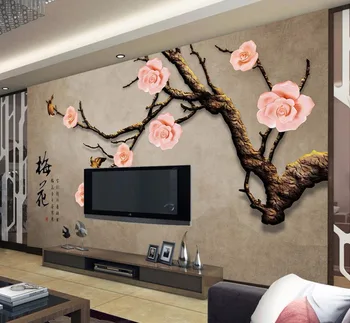 beibehang Обои для украшения дома пользовательские трюки росписи стен цветок и птица рельеф слива фрески телевизор диван фон обои