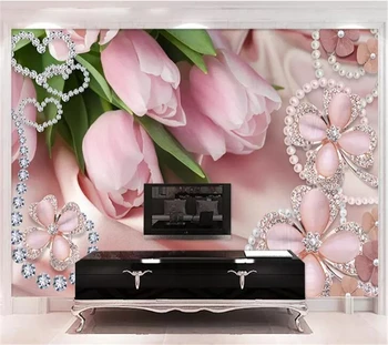 beibehang Пользовательские обои 3d фотообои розовые бриллианты ювелирные изделия тюльпан клевер фон телевизор обои домашний декор 3d обои