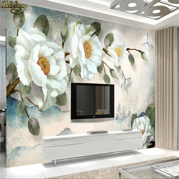 beibehang Пользовательские фотообои, фрески, ручная роспись маслом, цветы пионов, европейский стиль, настенные обои papel de parede