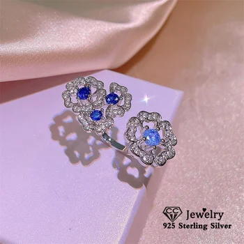 CC Синие цирконовые кольца для женщин Регулируемое открытое кольцо Цветок Изысканные ювелирные изделия Аксессуары для вечеринок CC3254