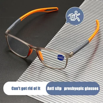Fashion TR90 Силиконовая оправа Пресбиопия Спортивные очки Очки для чтения Анти-синий свет Мужчины Возраст Пожилые люди Ультра-легкий +1.0 до +4.0