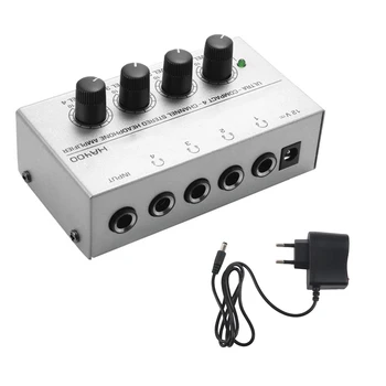 HA400 Ультракомпактный 4-канальный усилитель для наушников Мини-аудио стереоусилитель с адаптером ЕС США для записи музыки