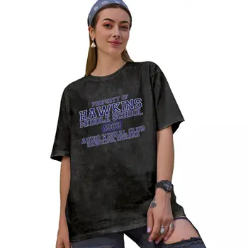 Hawkins Middle School Выстиранная футболка Женский аудиовизуальный клуб Hawkins Y2K Ретро Хлопковые футболки Летняя футболка Топы оверсайз