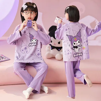 Kuromi Детская пижама Cinnamoroll Sanrio Хлопок с длинным рукавом Mymelody Весна и осень Домашняя одежда для девочек Милые девочки Детский набор