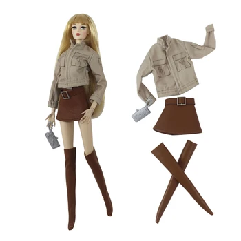 NK 1 Набор Милая кукла ролевая модная рубашка: топ + юбка + сапоги + сумка для куклы Барби DIY игрушка 1/6 аксессуары