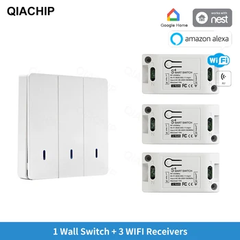 QIACHIP Tuya Wi-Fi Smart Life Выключатель света RF433 Wireless 86 Wall Panel Switch AC 110V 220V 10A Работа с Alexa Google Home