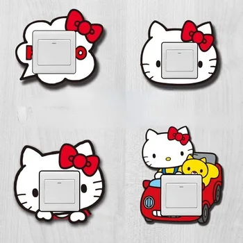 Sanrio Kawaii креативная мультяшная наклейка выключателя розетки милое украшение Hello Kitty трехмерный защитный чехол для переключателя