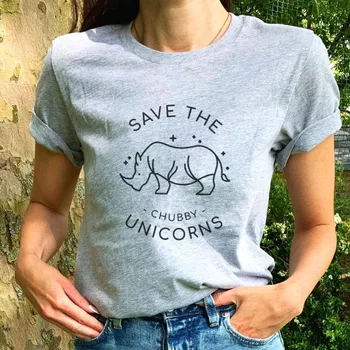 Sugarbaby Save The Chubby Unicorns Смешные футболки Женщины Причинно-следственная летняя серая футболка Девушка Топы Хлопок O Neck Графические футболки Kawaii