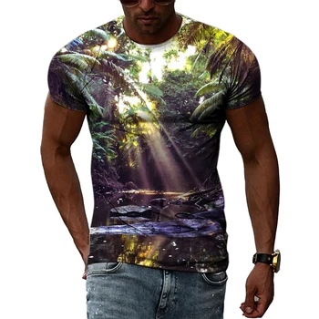 Summer Jungle Graphic Мужская футболка 3D Мода Оригинальные печатные футболки Личность Тренд Harajuku Повседневный топ с круглым вырезом и коротким рукавом