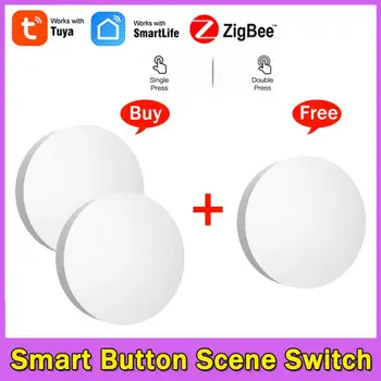 Tuya ZigBee Button Переключатель сцены Интеллектуальная связь Интеллектуальный переключатель Автоматизация с питанием от батареи Работа с устройствами Smart Life Zigbee