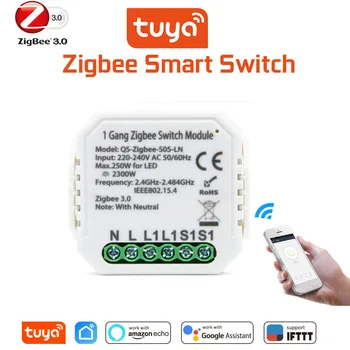 Tuya ZigBee3.0 Модуль умного выключателя света Работа с Alexa Google Home для голосового управления Smart Life / Автоматизация умного дома Tuya
