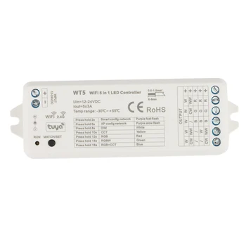Tuya Светодиодный контроллер 5 в 1 Диммер CCT RGB RGBW RGBWW RGBCCT Strip Smart Life Wifi 2.4G RF Пульт дистанционного управления 12-24 В WT5