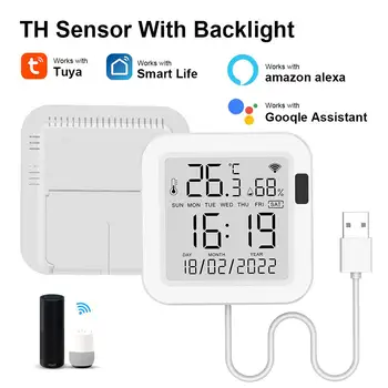 Tuya Умный датчик температуры и влажности с подсветкой для умного дома var WiFi SmartLife Работа с Alexa Assistant