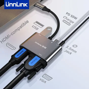 Unnlink USB C Hub Type C to HDMI VGA USB 3.0 3,5 мм Jack PD 55W Converter Внешняя видеокарта для U-диска PC TV