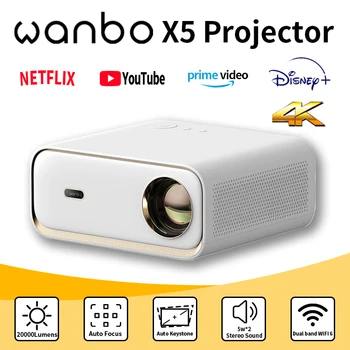 Wanbo X5 Проектор 4K 1100ANSI Стереозвук Двухдиапазонный Wi-Fi 1080P 20000 люмен Android Projetor для офисного домашнего кинотеатра