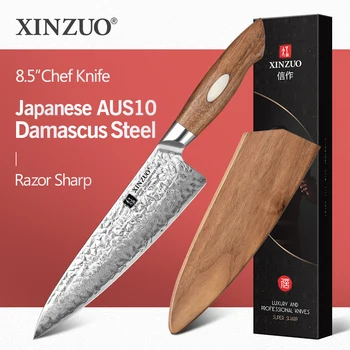XINZUO 8.5 дюймов Нож шеф-повара Японские кухонные ножи из дамасской стали AUS-10 60±2HRC Нож для нарезки мяса из нержавеющей стали