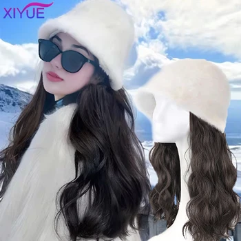 XIYUE Шапка парик цельный женский длинный волосы натуральный синтез кудрявые волосы модные осенне-зимняя рыбацкая шапка на всю голову se