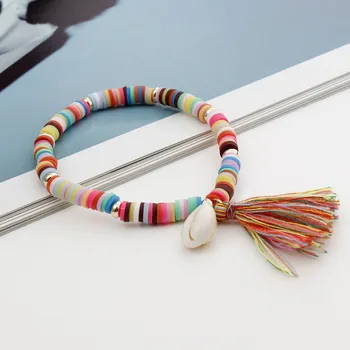 Акрил Бохо Многоцветный ножной браслет с кисточками Симпатичная ракушка Ручная работа Богемный эластичный летний