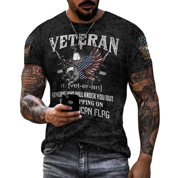 Армейский флаг Солдат Морская пехота США Графическая футболка для мужчин Одежда Винтаж 3D Граффити Военные вентиляторы ARMY-VETERAN Футболка Футболка Футболки