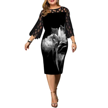 Большой размер одежды 2023 Летнее платье для женщины Элегантное сексуальное кружевное пэчворк цветы с принтом Платье больших размеров Мама Вечеринка Vestidos