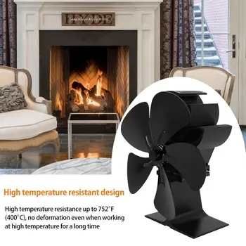 Вентилятор дровяной печи, 5-лопастной вентилятор камина для дровяной печи, лопастной вентилятор с тепловым приводом, дровяная дровяная горелка, вентилятор камина, черный
