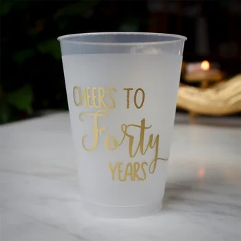 Да здравствуют сорокалетние чашки Frost-Flex, Декор для вечеринки по случаю 40-летия, Изготовленные на заказ небьющиеся чашки, Матовые пластиковые чашки для вечеринок, Mileston