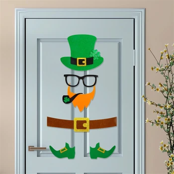 День Святого Патрика Войлочная дверь Украшение Фетровые наклейки на холодильник Гном Трилистник Ирландский фестиваль Наклейка на стену Вечеринка Товары для дома