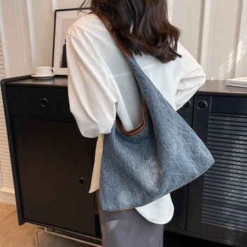 Джинсовая сумка для отдыха Сумка через плечо большой емкости Модная сумка Сумка-клатч Сумка через плечо для офисных поездок