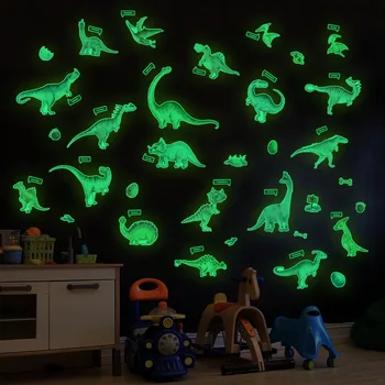  Динозавр Светящиеся Наклейки На Стену Для Детских Комнат Украшение Спальни Наклейки На Стены Домашний Декор Светящиеся В Темноте Наклейки