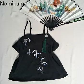 Женская одежда Китайский стиль Вышивка Слинг Танки Винтаж Туника с открытой спиной Укороченные топы 2023 Ropa Mujer Summer Camis 27n755